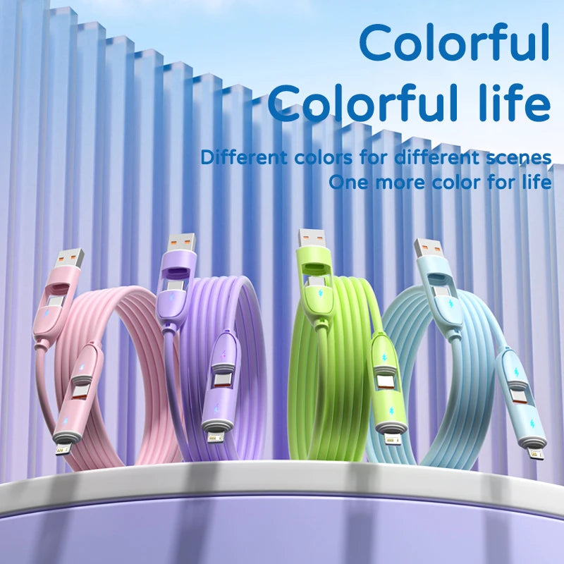 66W Charging Cable Four in One Pd Liquid Tablet Flash Charging Suitable for iPhone, Huawei, Xiaomi Fast Charging Data Cable HIP