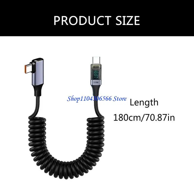 USB-C PD 100W Spring Cable with Digital Display – 35–180cm USB-C Charging Cable HIP