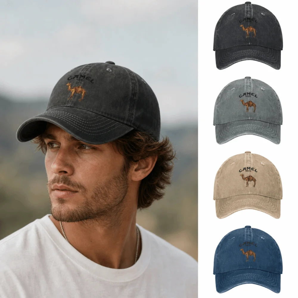 Retro Camel Print Baseball Cap – Adjustable Washed Cotton Dad Hat Baseball Cap HIP