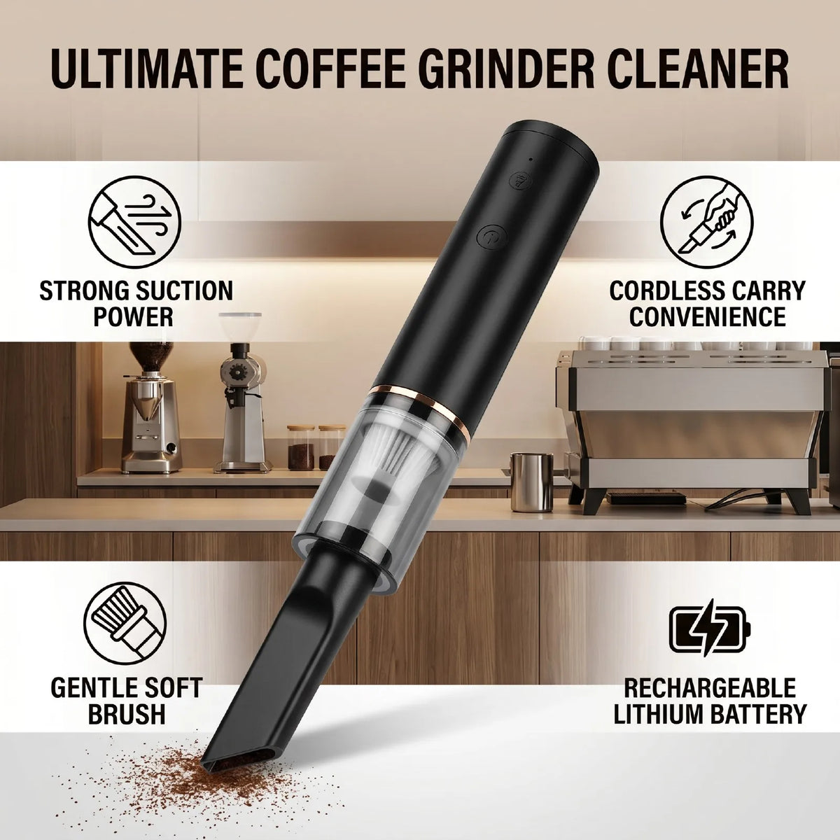 Mini Coffee Grinder Vacuum Cleaner Handheld Cordless Rechargable Soft Brush Coffee Powder Cleaner for Home Travel Use HIP