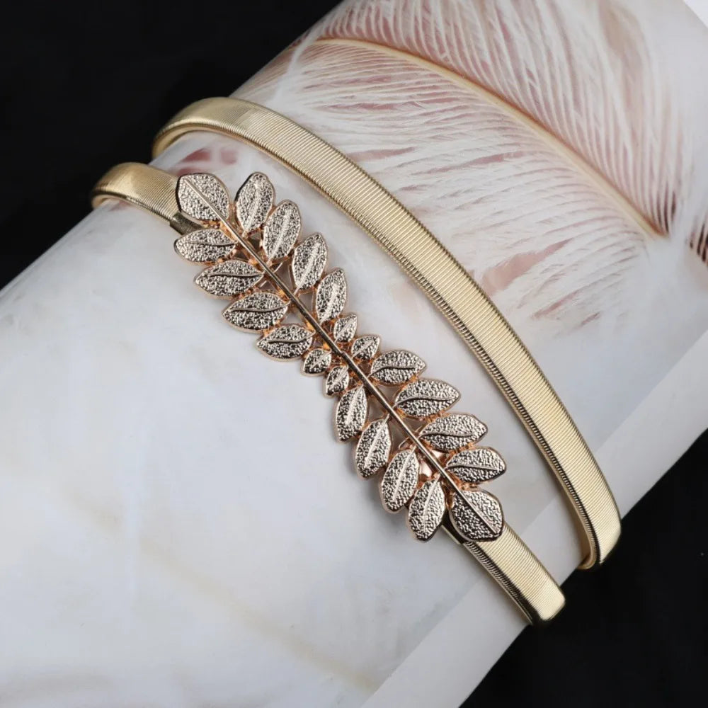 60cm Elastic Gold Silver Leaf Chain Belt for Women Chain Waist Belt HIP 7