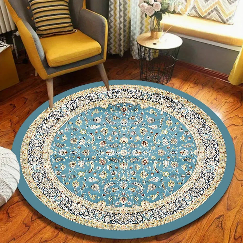 Brown Round Bohemian Area Rug – Non-Slip Scandinavian Style Round Area Rug HIP