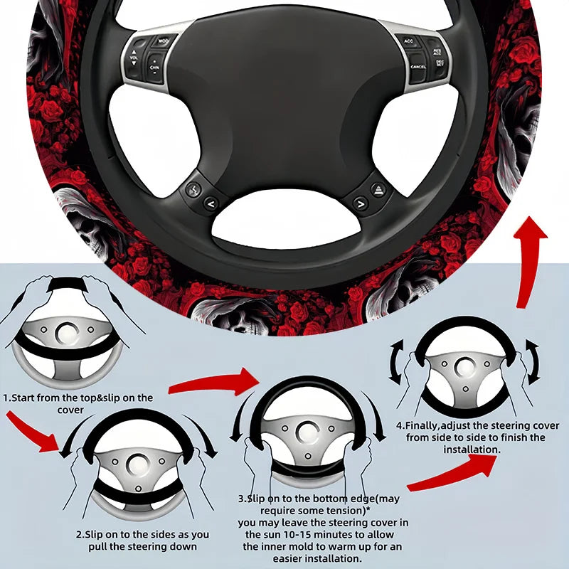 Skull & Rose Steering Wheel Cover | Gothic Universal Fit Steering Wheel Cover HIP