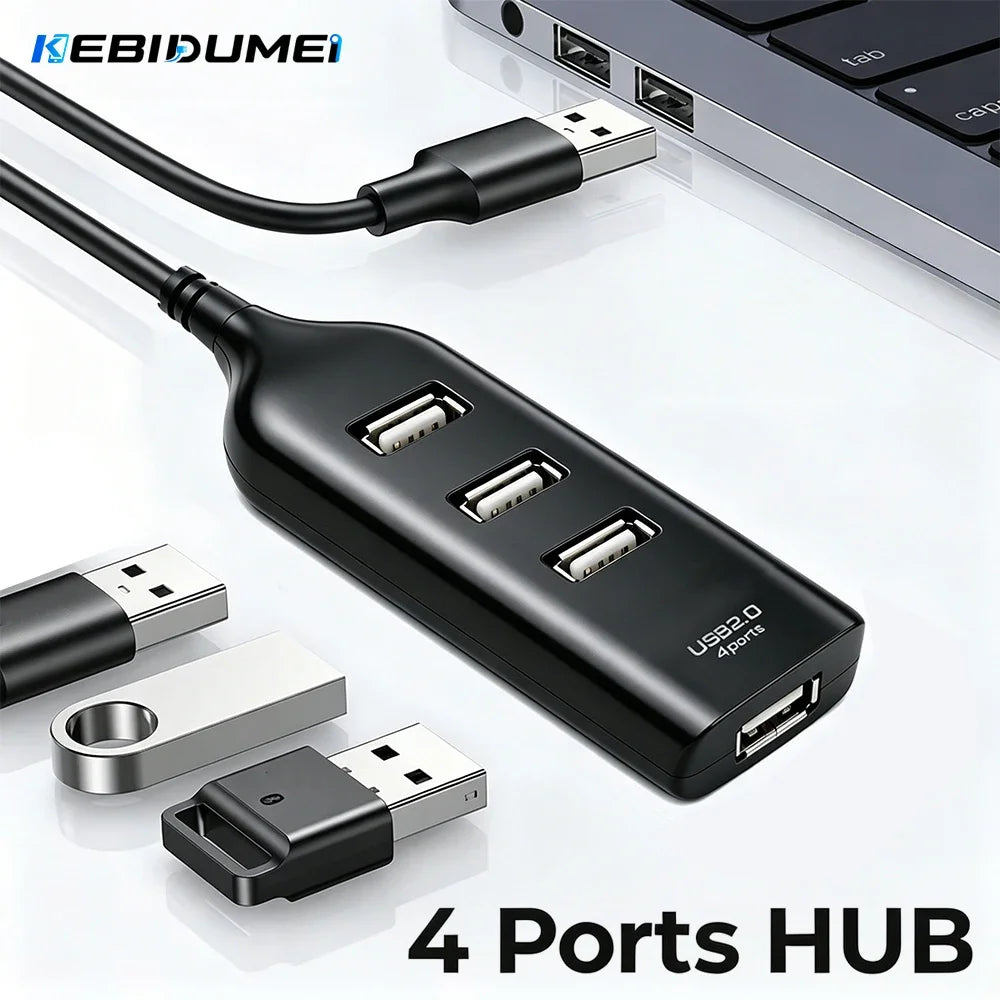 KEBIDUMEI 4-Port USB 2.0 Hub OTG Splitter Adapter for PC & Laptop USB Hub Adapter HIP