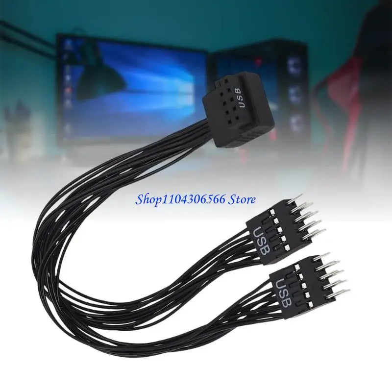 HD Audio 9-Pin Splitter Cable – 90° Dual Port for PC Audio Splitter Cable HIP