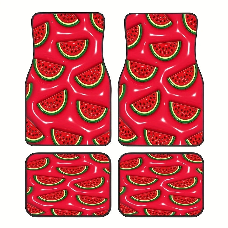 4-Piece Watermelon Car Rubber Floor Mats – Anti-Slip Set Car Floor Mats HIP black