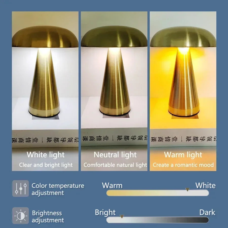 Retro Mushroom Table Lamp Touch Sensor LED Night Light Rechargeable Reading Lamp For Coffee Bar Restaurant Office Bedroom Decor HIP