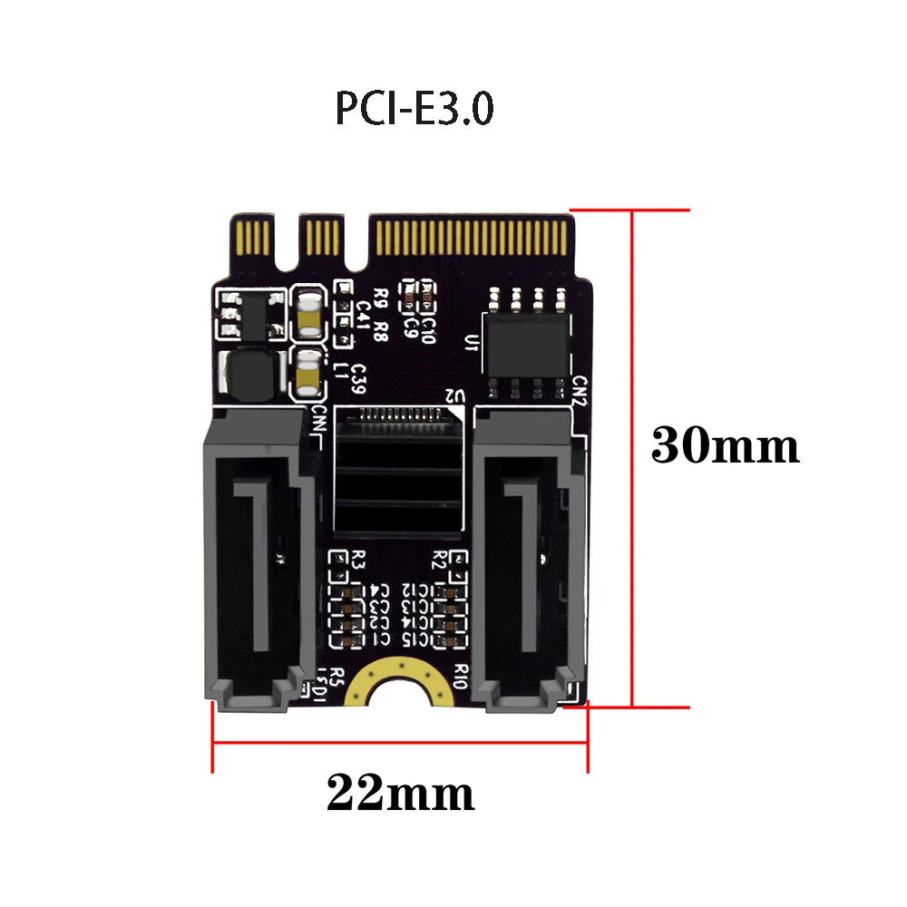 M.2 A+E Key to Dual SATA 3.0 Adapter – JMB582 6Gbps Card SATA Expansion Card HIP