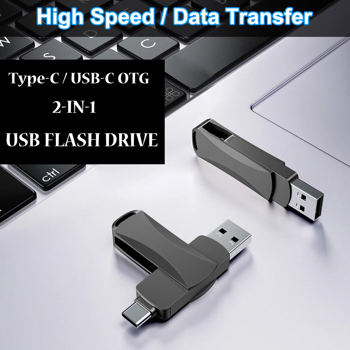 2-in-1 USB & Type-C Flash Drive 8GB–128GB | 360° Rotate USB Flash Drive HIP