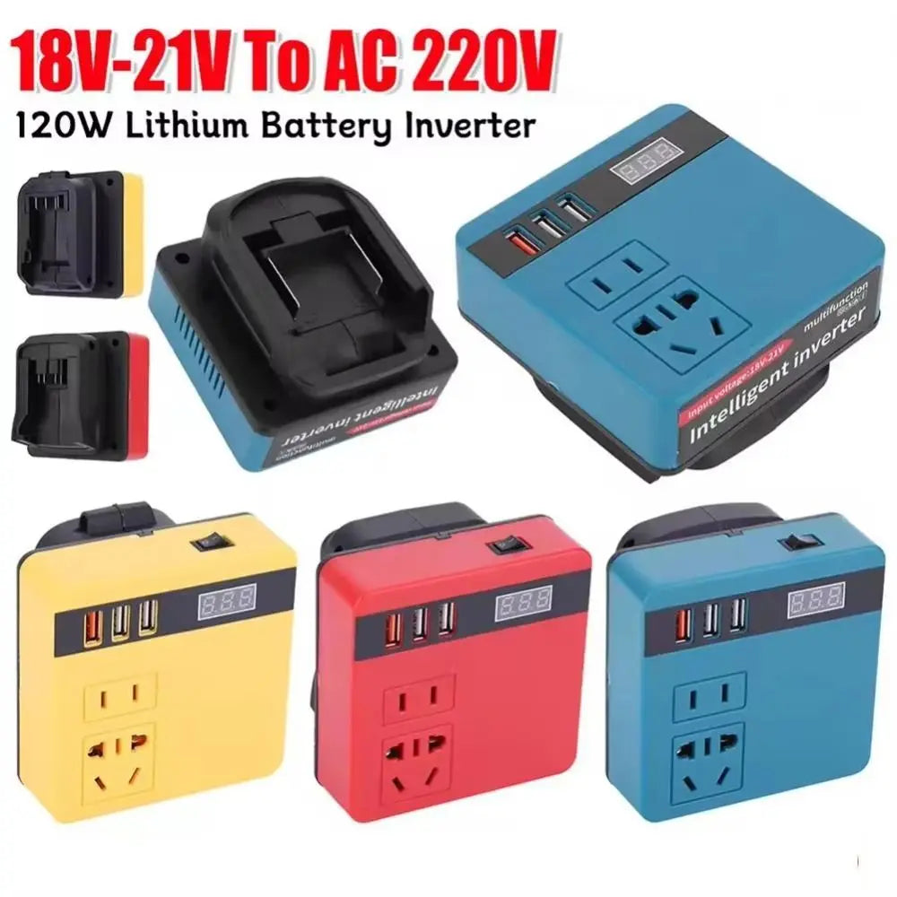 120W Battery Inverter 18V–20V DC to 220V AC + USB QC3.0 Power Inverter HIP