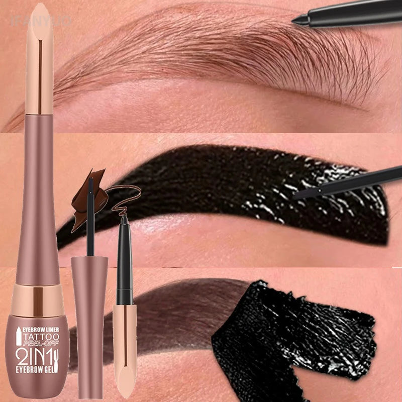 Tattoo Peel Off Brow Gel & Brow Pencil Set Waterproof Smudge-proof Lasting Natural Look Wild Eyebrows Outline Contour Makeup Kit HIP