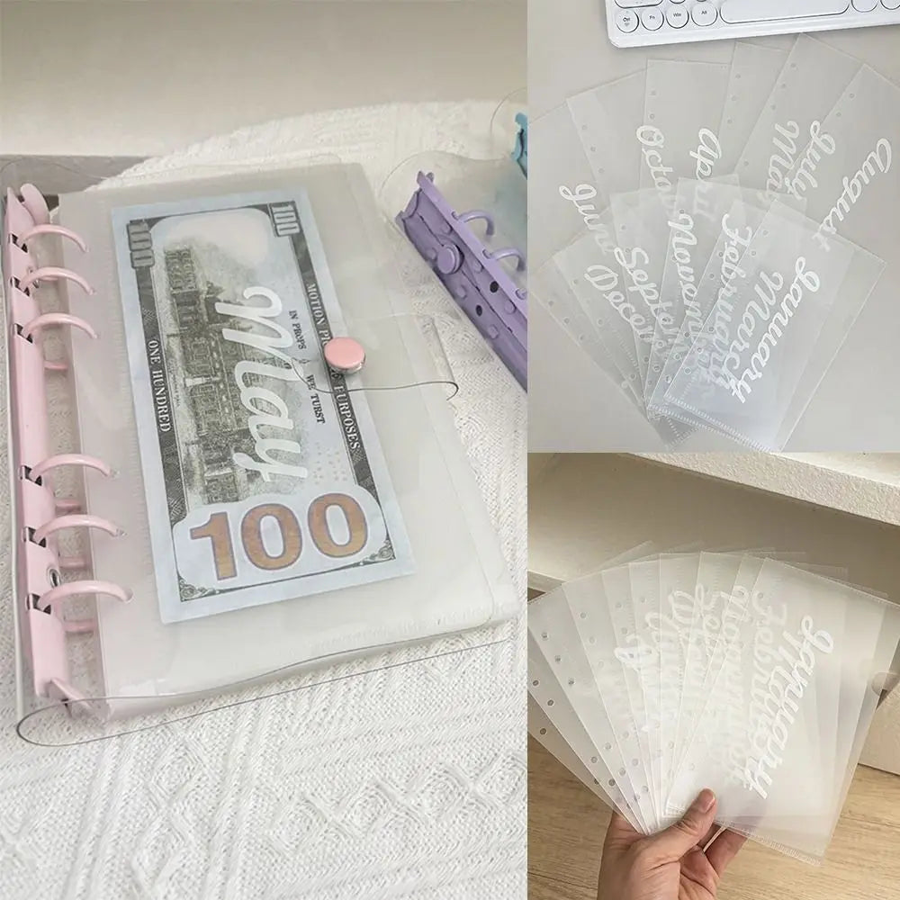 12-Month Cash Storage Binder A6 Transparent PP Loose-Leaf Cash Envelope Binder HIP