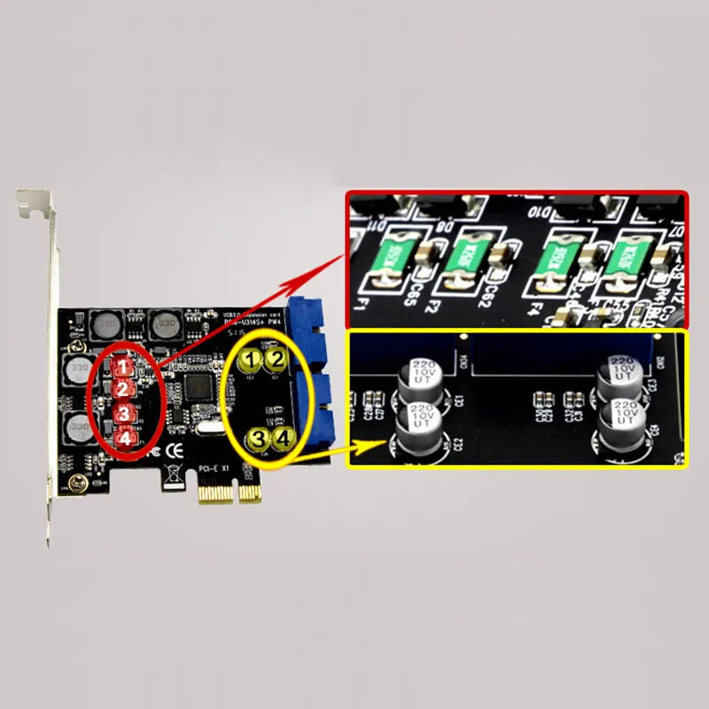 PCIe to USB 3.0 Front Panel Card – 4-Port 5Gbps Adapter PCIe USB Expansion Card HIP