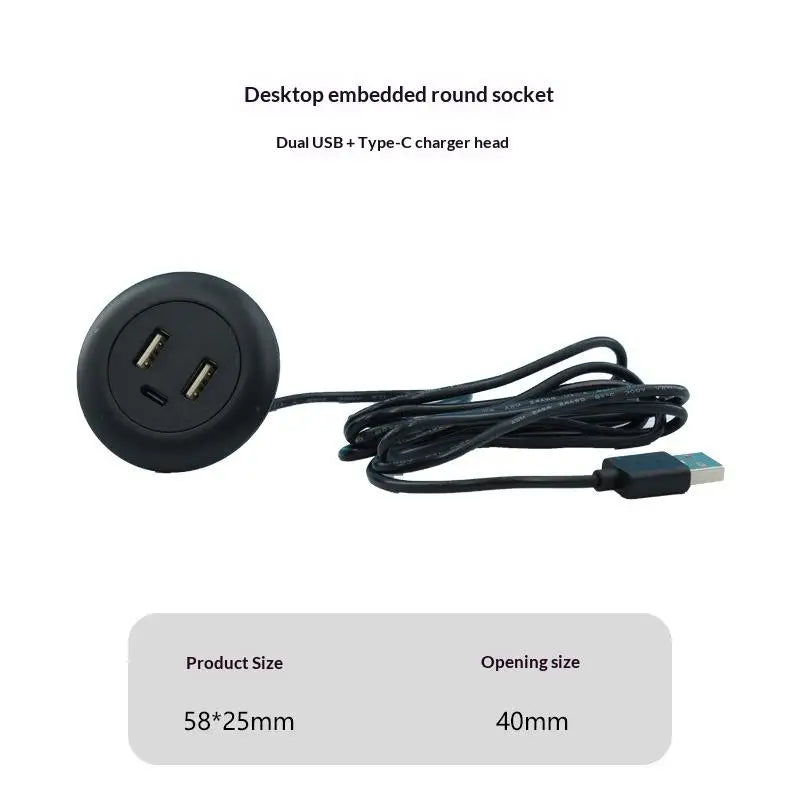 3-in-1 Embedded Desktop USB Hub – USB-A & USB-C Charger Embedded USB Hub HIP Black