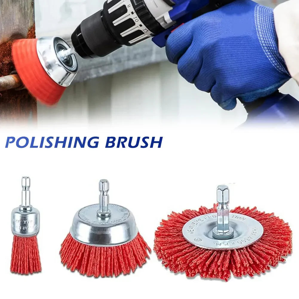 High Efficiency Nylon Polishing Brush Cleaning Brush with Handle Steel Wire Wheel Brush Rust Removal Drill Bit Rotary Tool Brush HIP