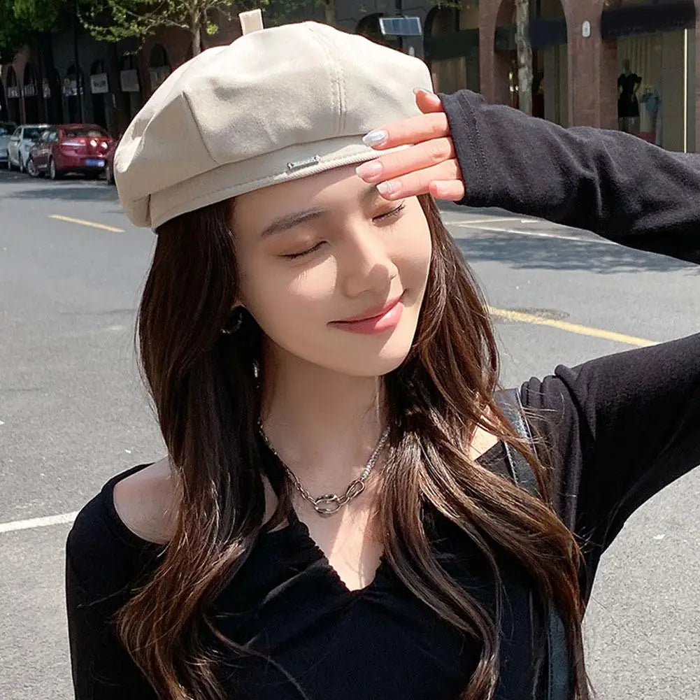 Solid Color Women Berets Korean Fashion Retro Octagonal Hat Elegant Lady Artist Painter Cap Newsboy Beanie Bonnet HIP