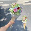 Finished Ice‑Cream Cone Soap Flower Bouquet Ornament Creative Artificial Flower Decor Souvenir Gift For Birthday HIP Macaron Mixed Color