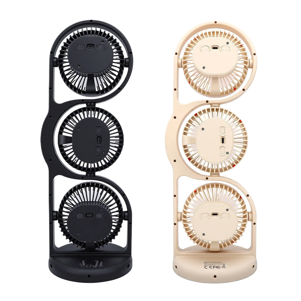 3 Head Fan Desk Fan Desk Fan USB Rechargeable Portable 3 Head Fan with Multiple Speed Settings Light for Study Work Outdoor HIP