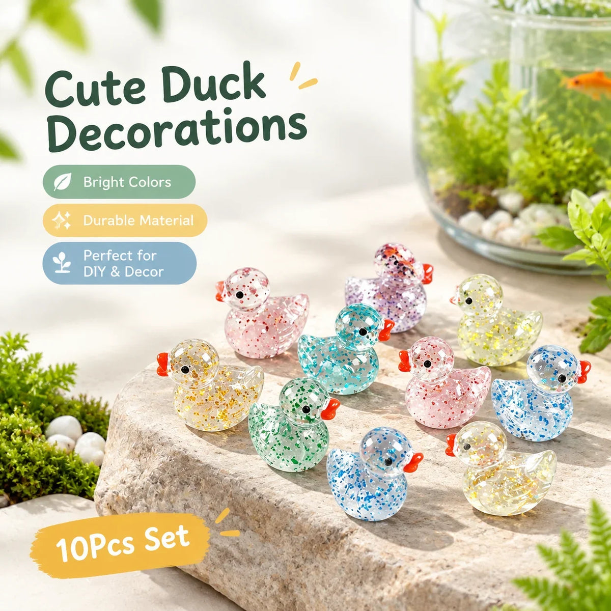 10Pcs Sparkling Mini Duck Decorations Figurine for Landscape Fish Tank Pottery Decoration DIY Mini Landscape Decoration HIP