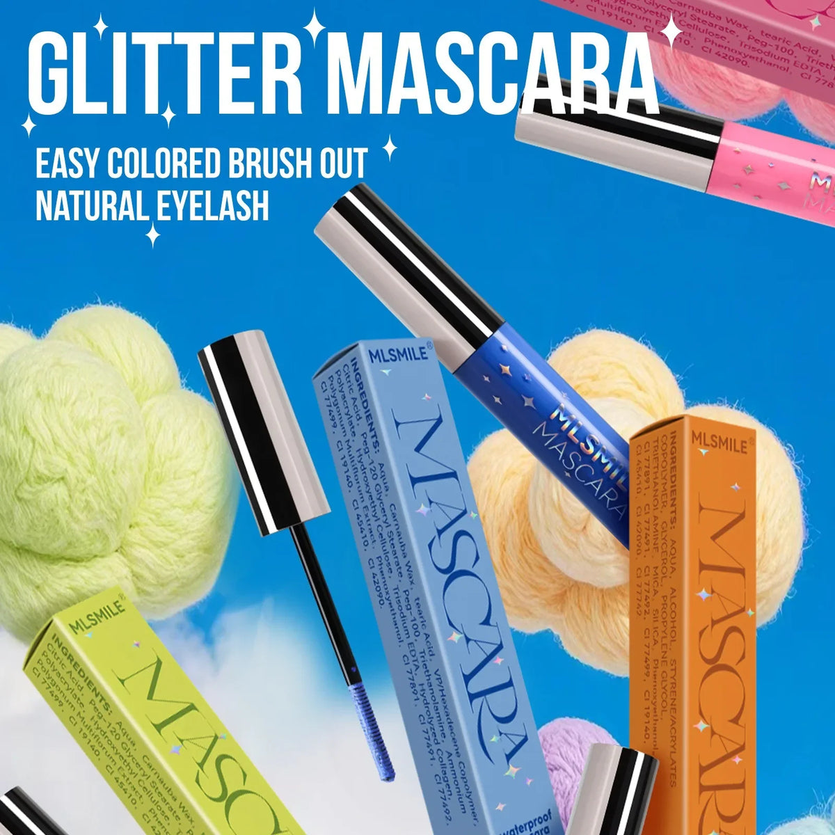 Sparkling Gold Diamond Mascara Glitter Pearlescent Small Metal Bar Waterproof Fast Dry Eyelash Curl Extension Christmas Makeup HIP