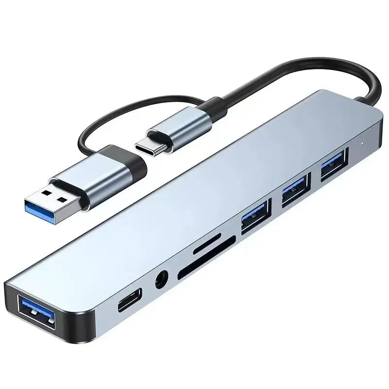 8 In 2 USB HUB With Splitter Card Reader, USB C Port, USB 3.0 / 2.0, SD/TF Splitter Card Reader, Docking Station HIP
