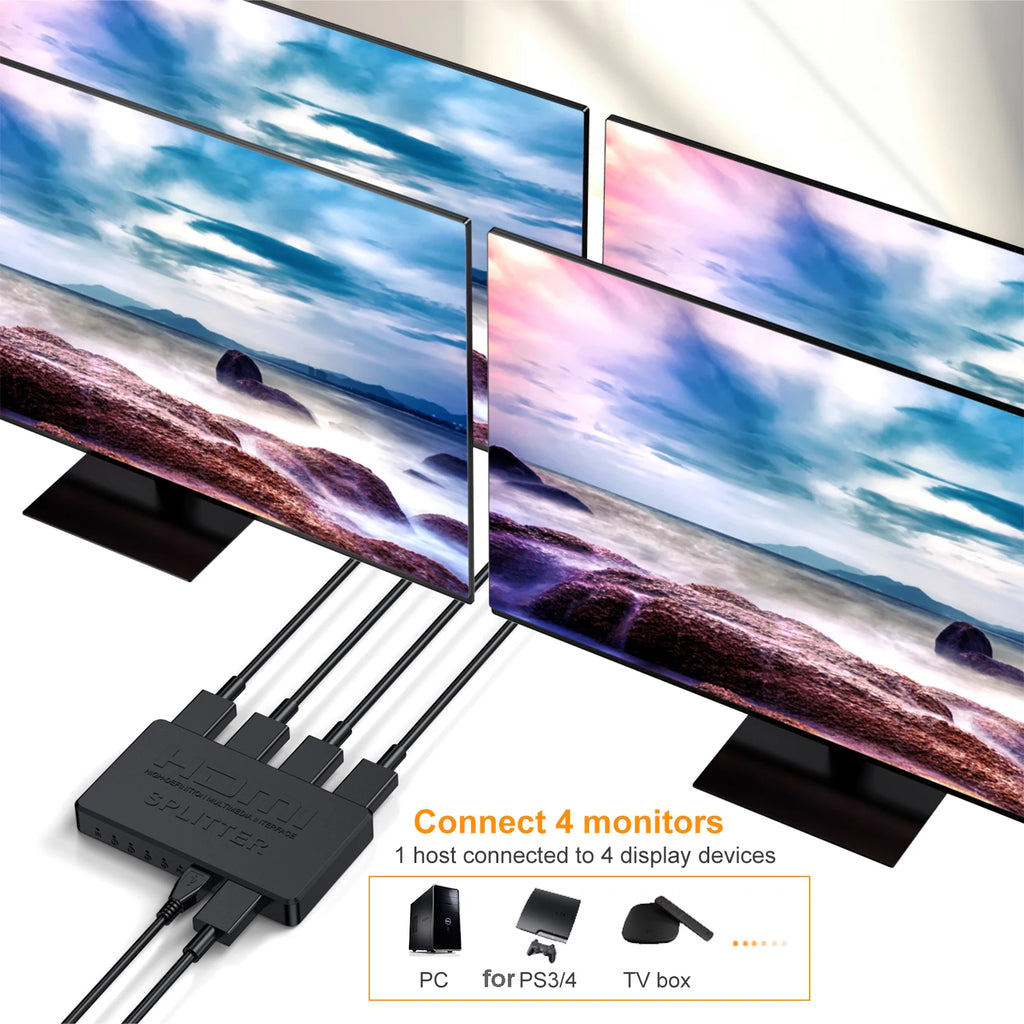 4K HDMI Splitter 1 In 4 Out – 1080P HD Video Switch Adapter HDMI Splitter Switch HIP