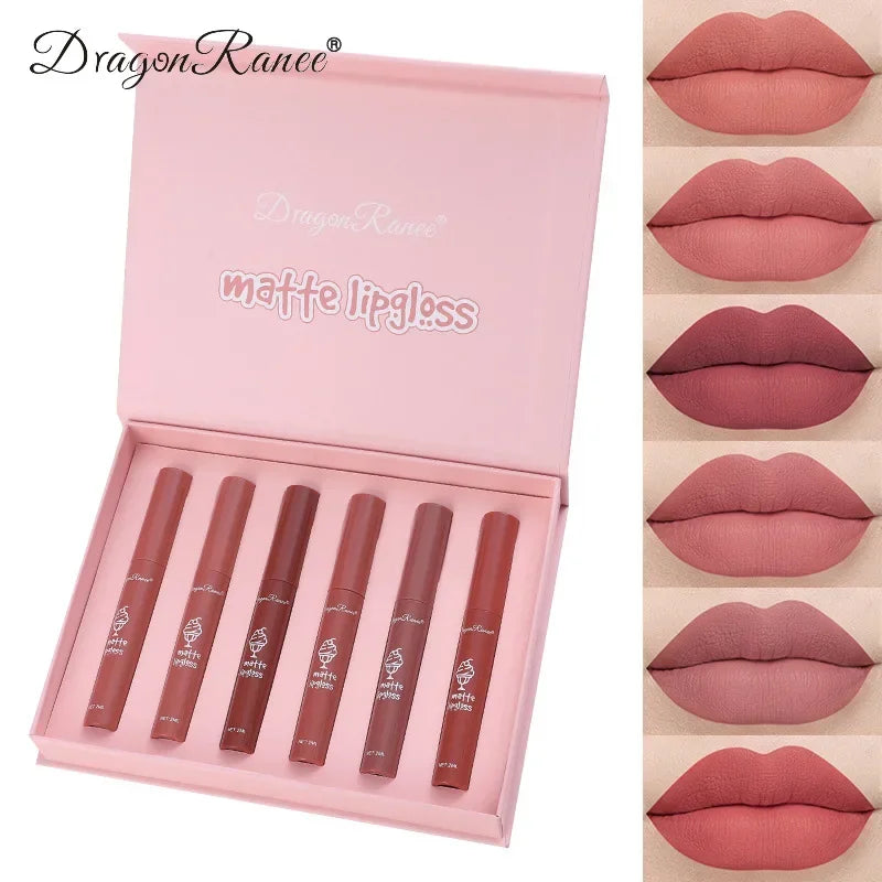 6PC/Set Matte Velvet Lip Gloss Waterproof Long-lasting Liquid Lipstick Cosmetic Beauty Keep 24 Hours Non-stick Cup Makeup Gift HIP