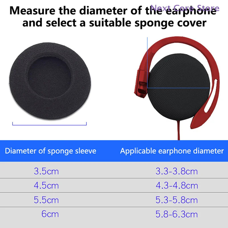 10-Pack Round Foam Ear Pads for Earhook Headphones – 4 Sizes Headphone Ear Pads HIP