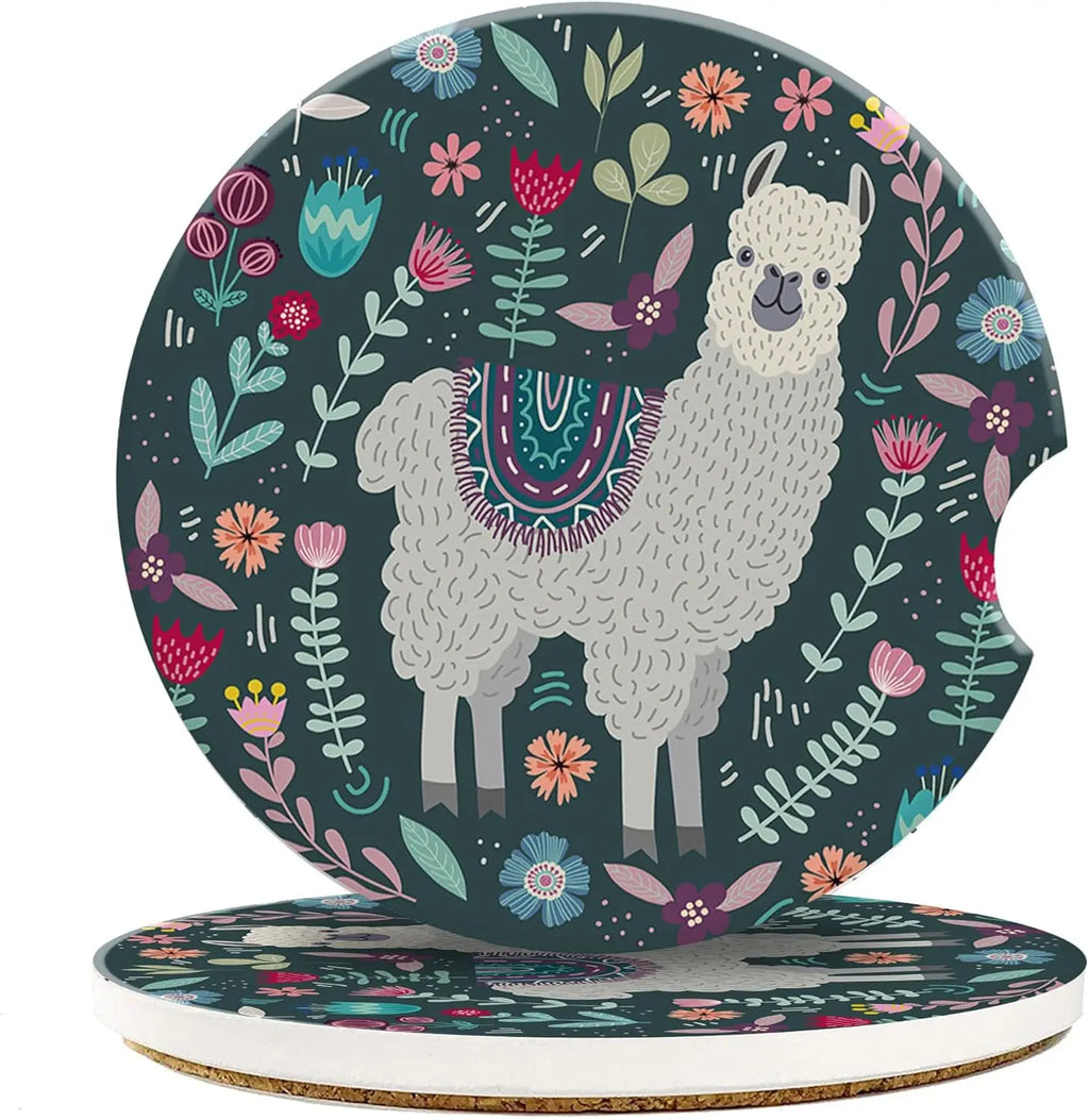 Llama Floral Ceramic Car Cup Holder Coasters | Car Decor Car Cup Coasters HIP 1 Other