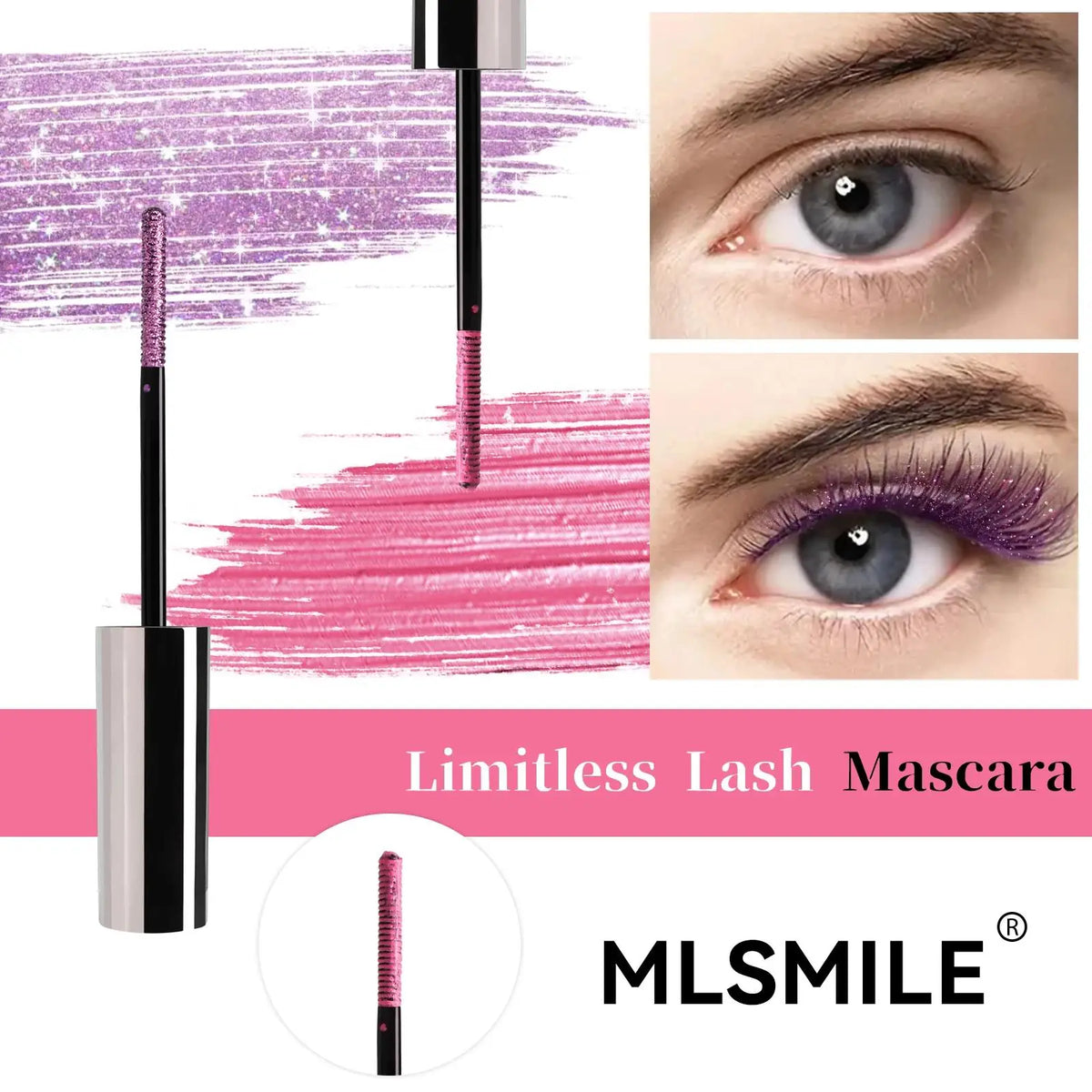 MLSMILE Glitter Pearlescent Mascara – Waterproof & Volumizing Glitter Mascara HIP