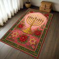 Star of David Menorah Pink Floral Non-Slip Area Rug | Chanukah Gift Decorative Area Rug HIP 4 50x80cm-Felt