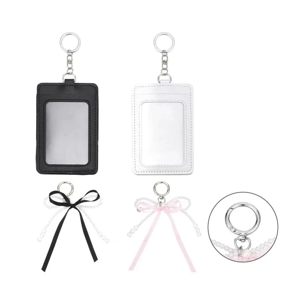 Pearl Bow Photocard Holder – Cute PU Keychain Card Case Photocard Holder Keychain HIP