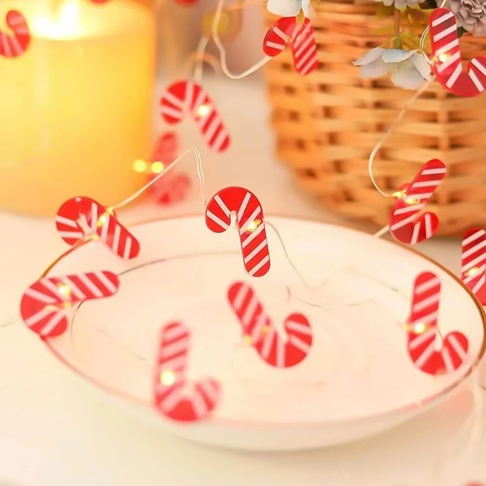 Christmas LED String Light Santa Claus Gingerbread Man Xmas Tree Ornament Christmas Decoration For Home New Year Party Kids Gift HIP Crutch 2M