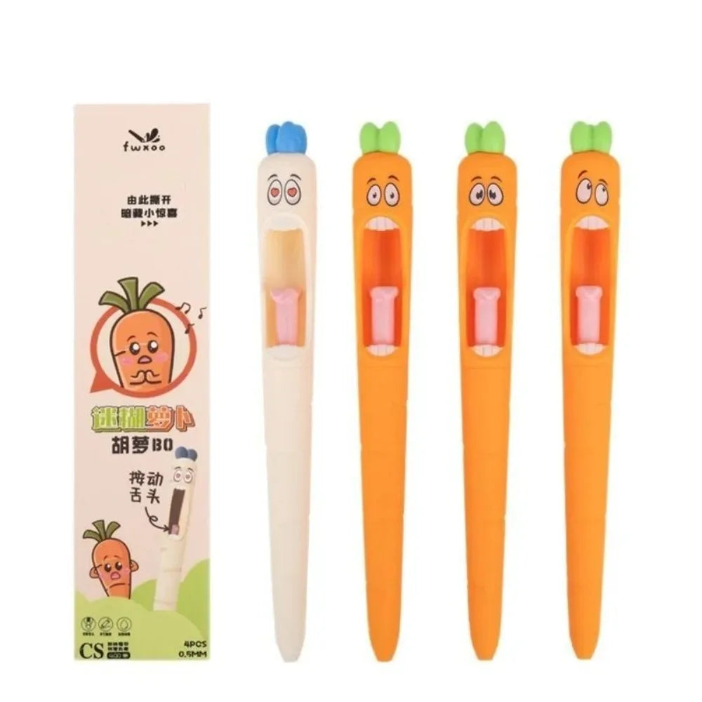 4-Pack Carrot Shaped Gel Pens – Retractable 0.5mm Novelty Set Novelty Gel Pen Set HIP WHITE