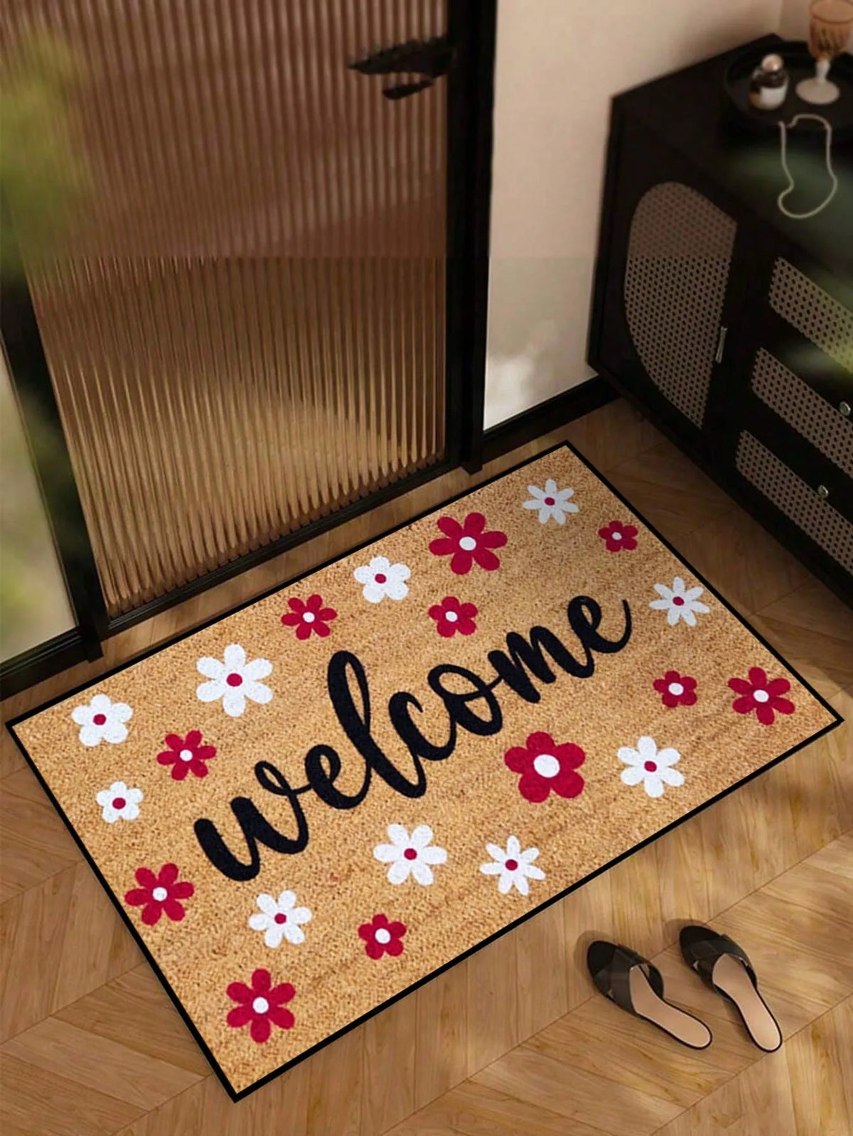 Retro Floral Welcome Doormat – Non-Slip Washable Rug Doormat Area Rug HIP