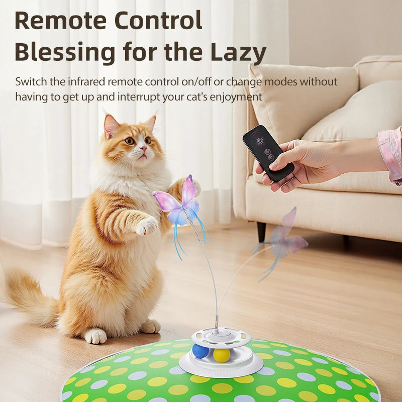 ROJECO Interactive Hide and Seek Cat Toy With Chasing Feather Fluttering Butterfly TrackBalls 3 in 1 Kitten Smart Teaser Cat Toy HIP