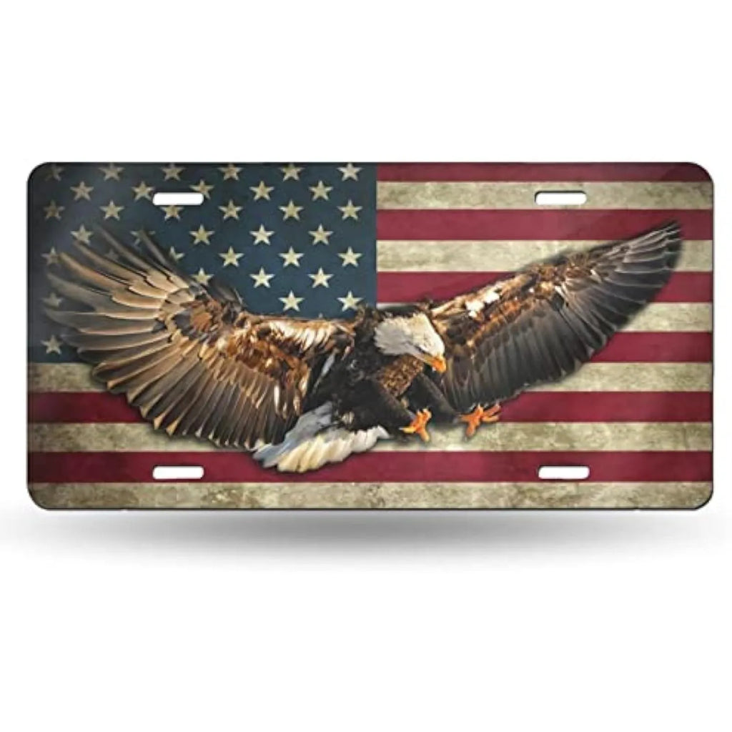 Eagle American Flag Aluminum License Plate – Patriotic Vanity Tag Decorative License Plate HIP 1