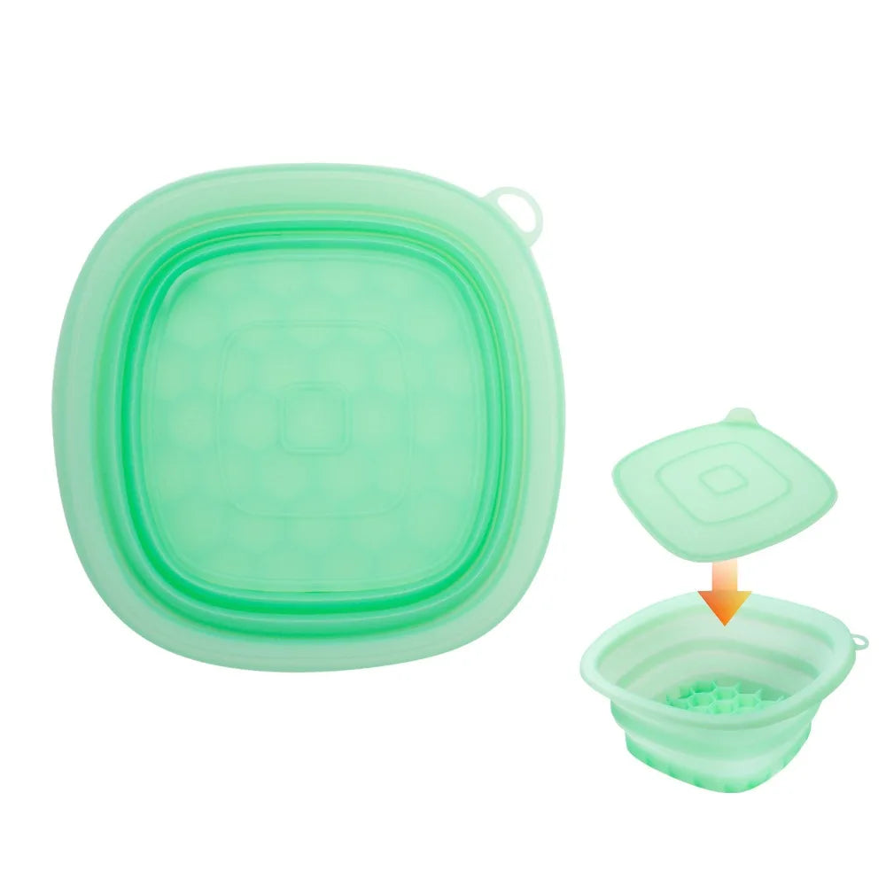 Foldable Silicone Face Ice Bath Bowl with Built-In Ice Tray Facial Ice Bath Bowl HIP Green with Lid