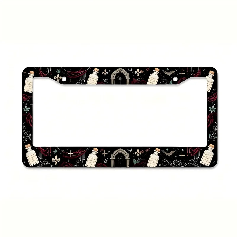 Gothic License Plate Frame – Bat Cross Magic Potion Black License Plate Frame HIP 1