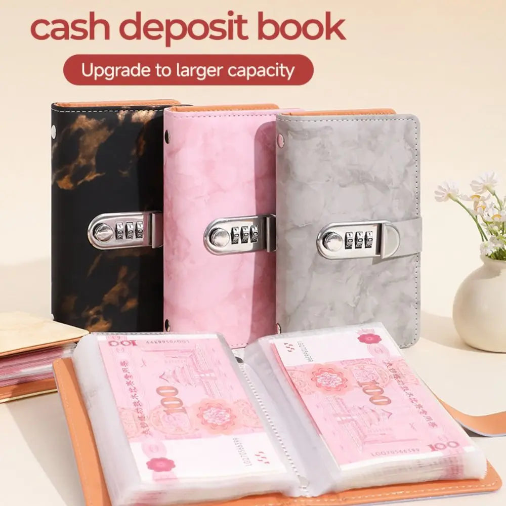 Marble PU Savings Binder – 100 Pockets & Password Lock A6 Cash Savings Binder HIP