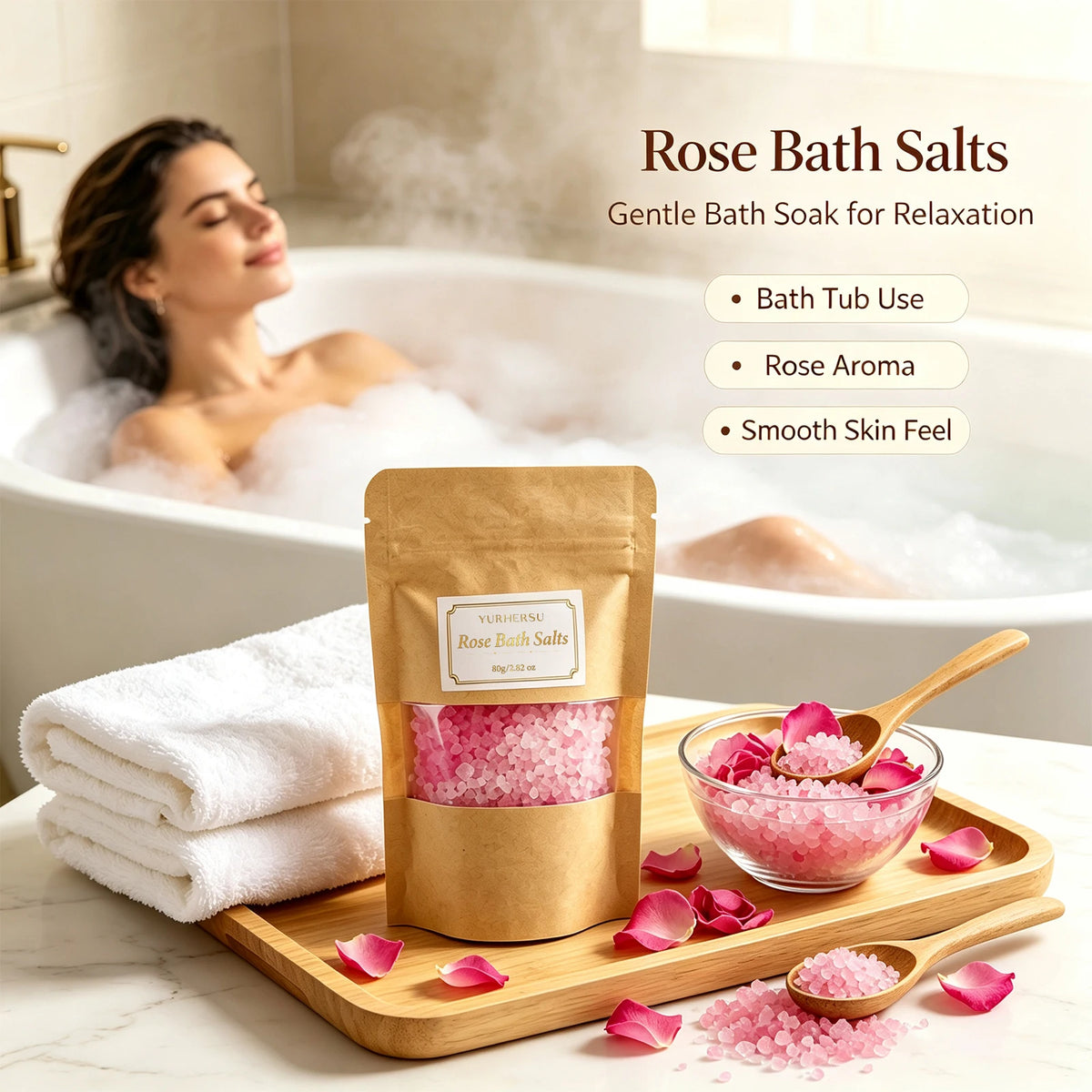 Rose Bath Salt with Essential Oil – Portable Spa Soak Rose Bath Salt HIP