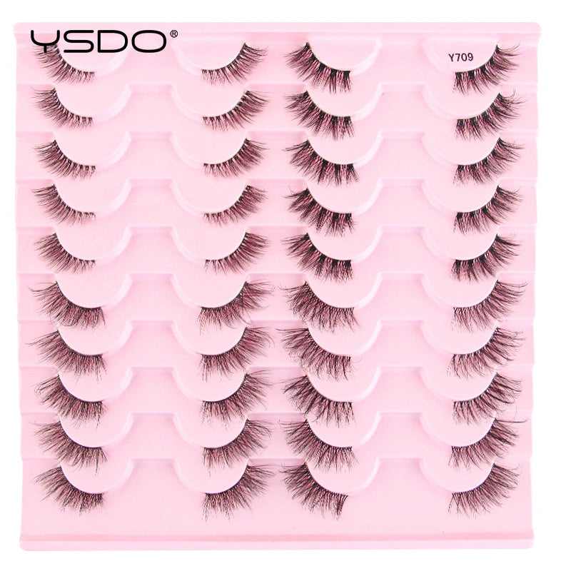 YSDO New Half Lashes 20 Pairs Soft Natural False Eyelashes Wispy Short Style Lash Volume Fluffy 3D Mink Eyelashes Cilios Makeup HIP 20pairs-Y709
