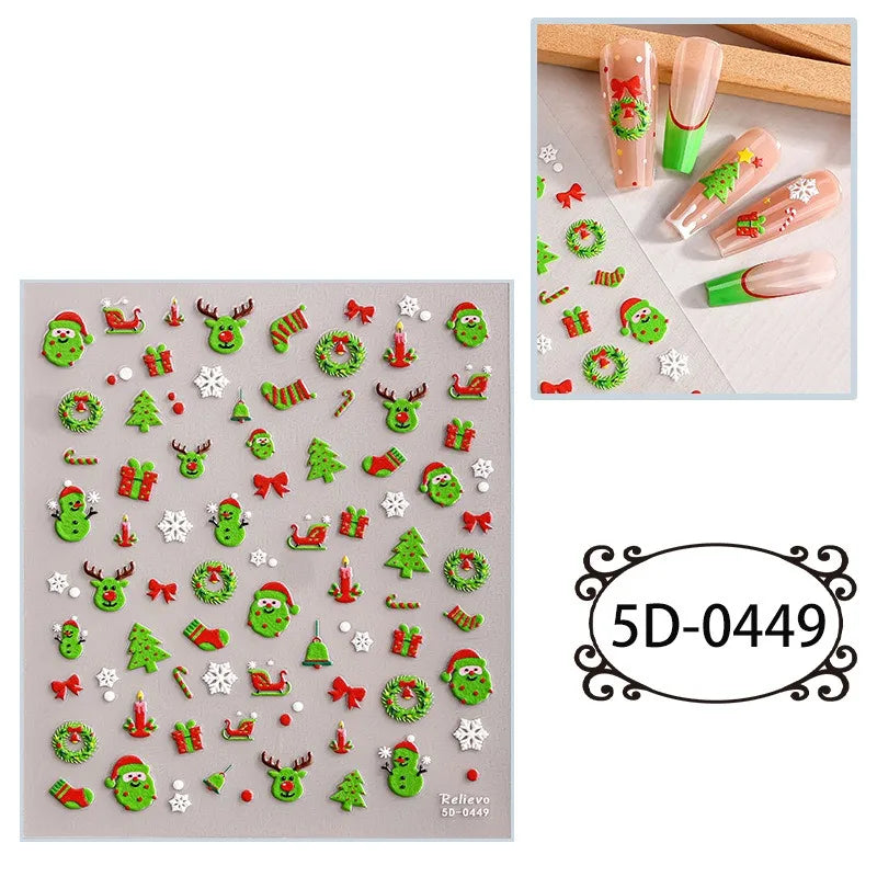5D Embossed Nail Art Stickers Waterproof Halloween Christmas Handset Decals DIY Manicure Graffiti Decoration Nails Art Ornament HIP 49
