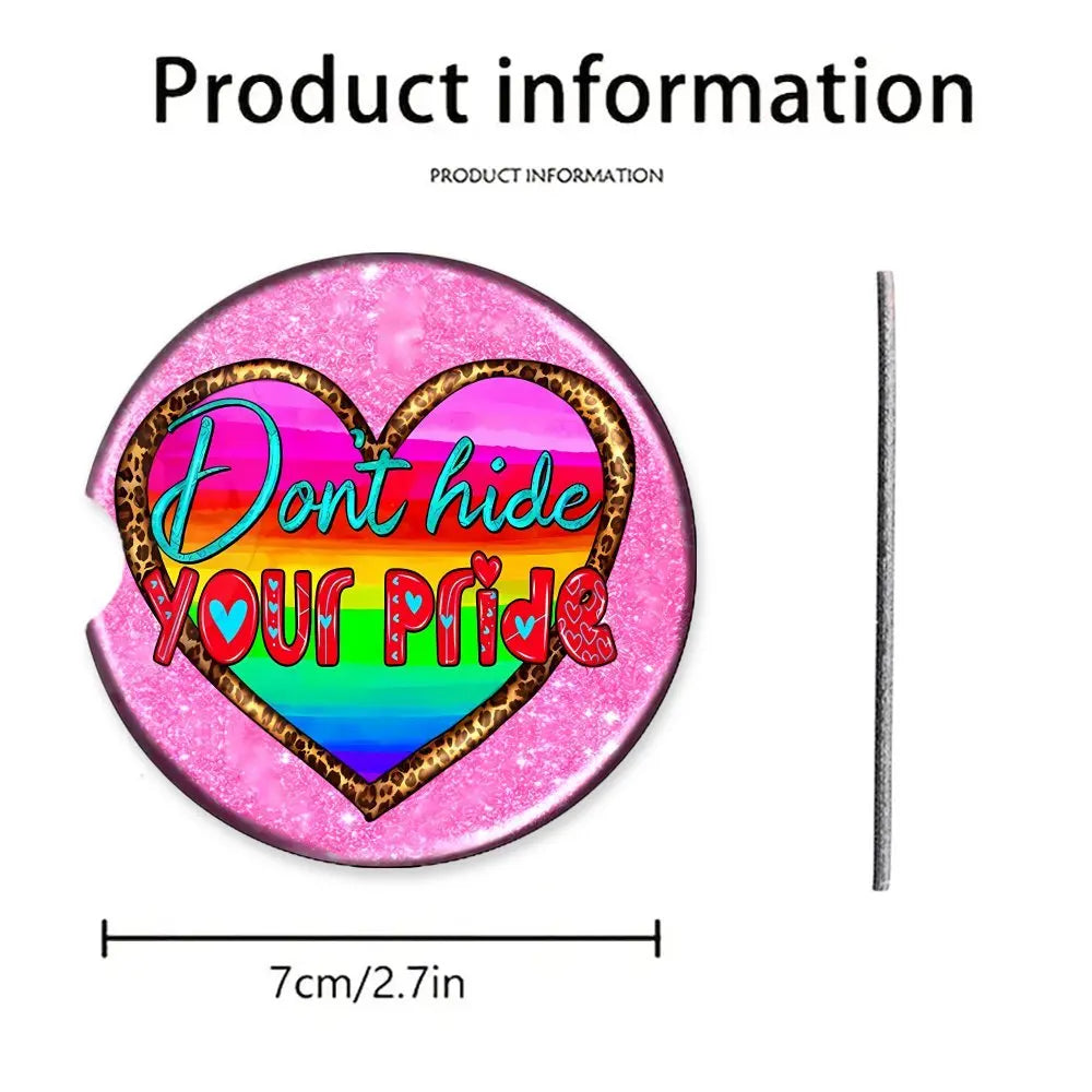 Rainbow Pride Heart Car Coasters – Heat-Resistant Acrylic Set of 2 Car Coaster Set HIP