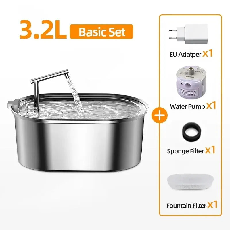 ROJECO Stainless Steel Cat Water Fountain Automatic Cat Drinker Drinking Fountain For Cats Dogs Pet Water Dispenser Accessories HIP With 8PCS Filters