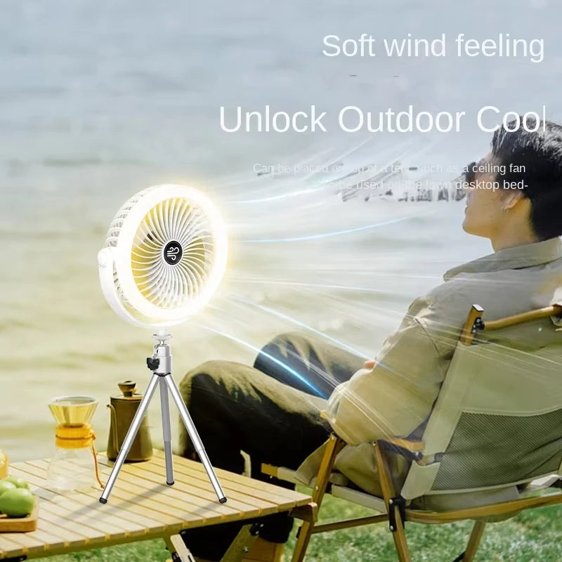 Rechargeable Portable Camping Fan with LED Light | 3 Speeds Portable Camping Fan HIP
