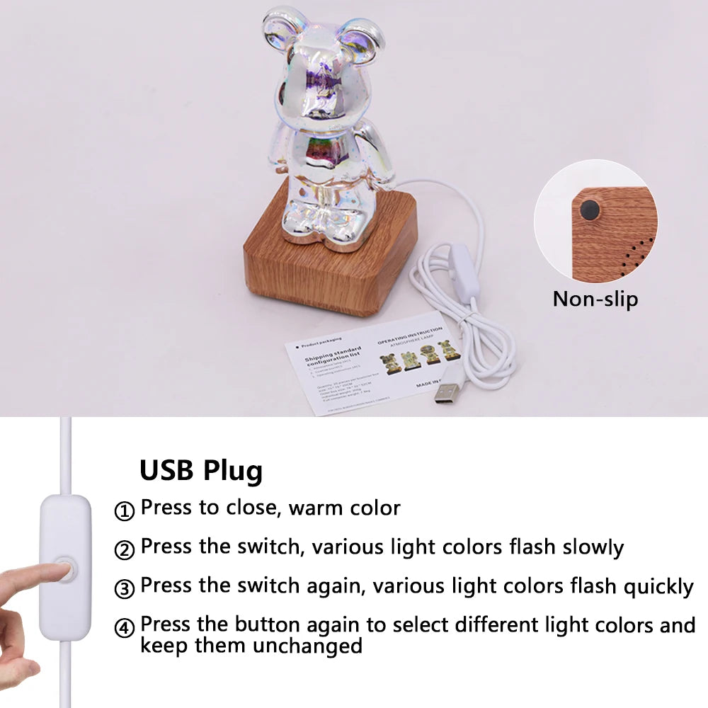 3D LED Firework Bear Night Light – Color-Changing USB Lamp LED Night Light HIP