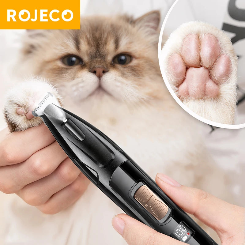 ROJECO Electric Pet Clipper For Dog Cat Claw Ear Hair Care Digital Display Pet Foot Haircut Grooming Trimmer With Front Light HIP