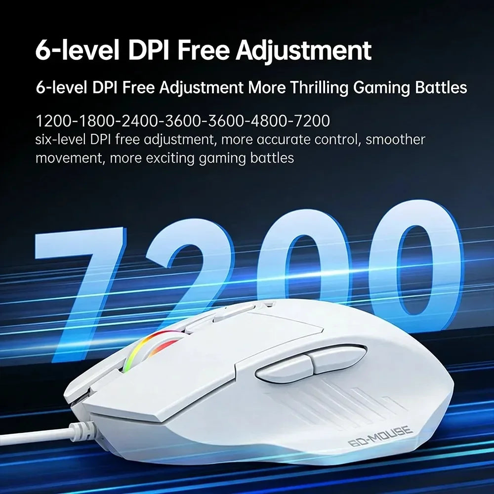 KEBIDUMEI RGB Wired Gaming Mouse – 6 Button, 7200 DPI Silent Wired Gaming Mouse HIP