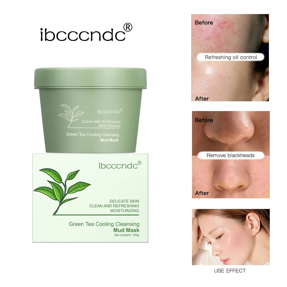 Green Tea Mud Mask Natural Skincare Deeply Cleansing Pore Nourishing Clay Face Mask Face Skin Care Cleaner 100g HIP